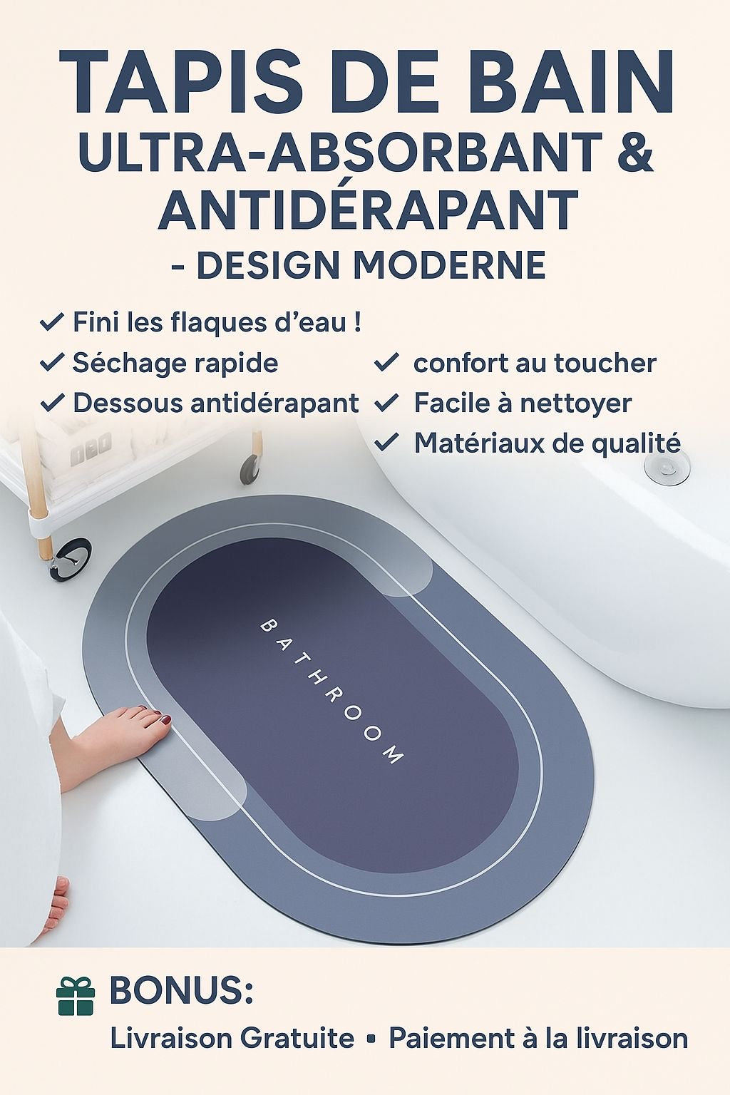 Tapis de Bain Ultra-Absorbant & Antidérapant