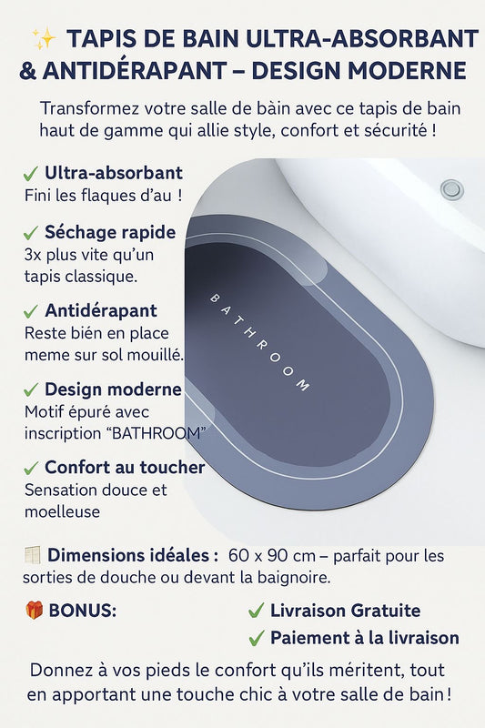Tapis de Bain Ultra-Absorbant & Antidérapant